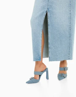BERSHKA Falda denim larga Azul lavado Discount