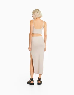 BERSHKA Falda larga algodón Negro Shop