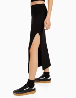 BERSHKA Falda larga algodón Negro Shop