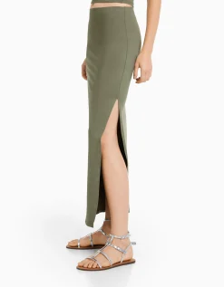 BERSHKA Falda midi Negro Outlet