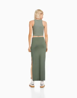 BERSHKA Falda midi Negro Outlet