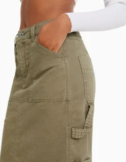 BERSHKA Falda midi carpenter algodón Arena Clearance