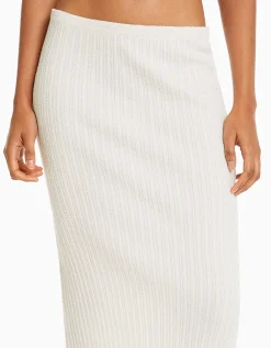 BERSHKA Falda midi punto rústica Crudo Fashion