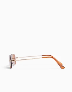 BERSHKA Gafas rectangular sin marco Marrón Clearance