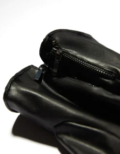 BERSHKA Guantes cremallera efecto piel Negro Best Sale