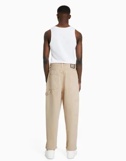 BERSHKA Jeans baggy carpenter Blanco roto Fashion