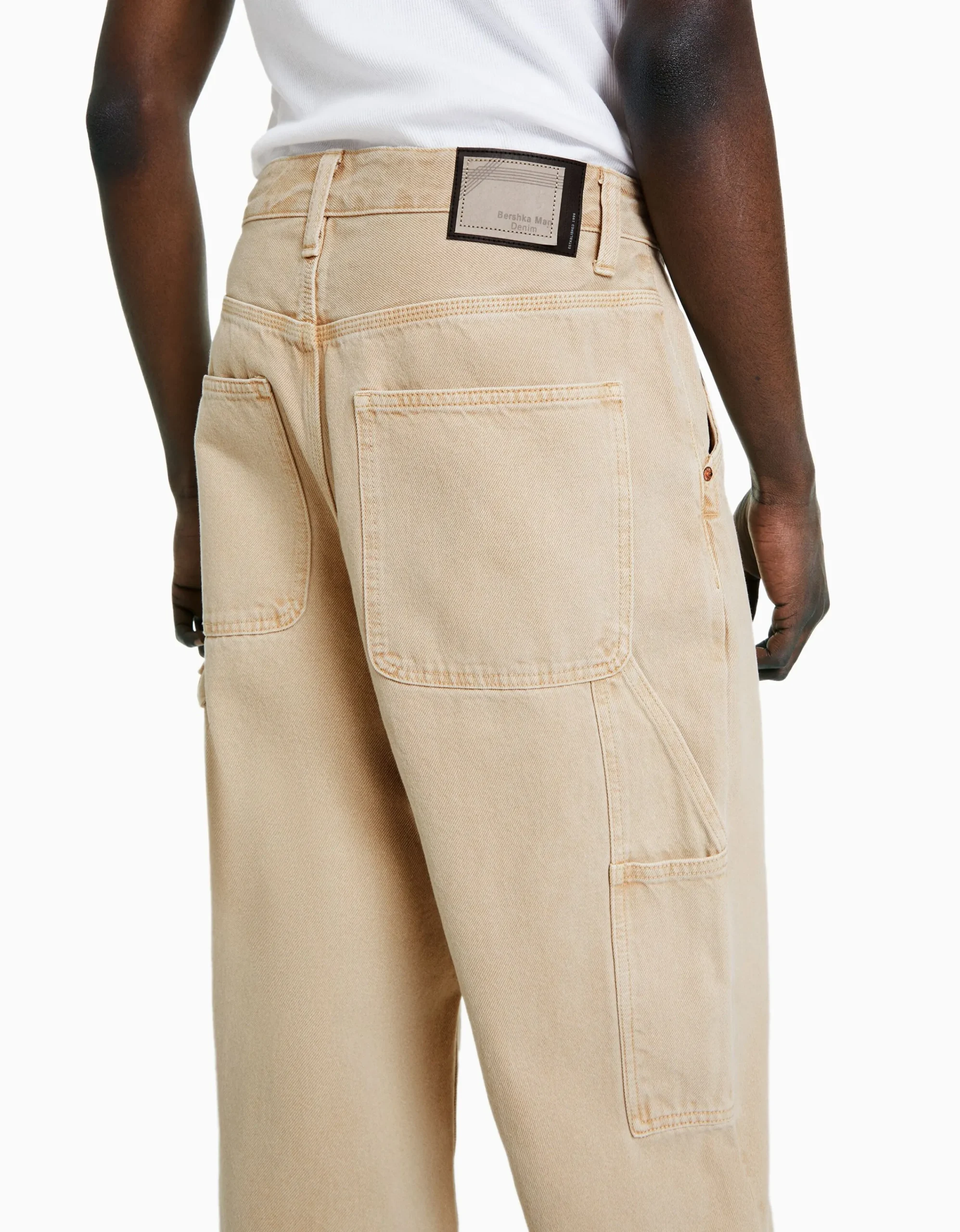BERSHKA Jeans baggy carpenter Blanco roto Fashion