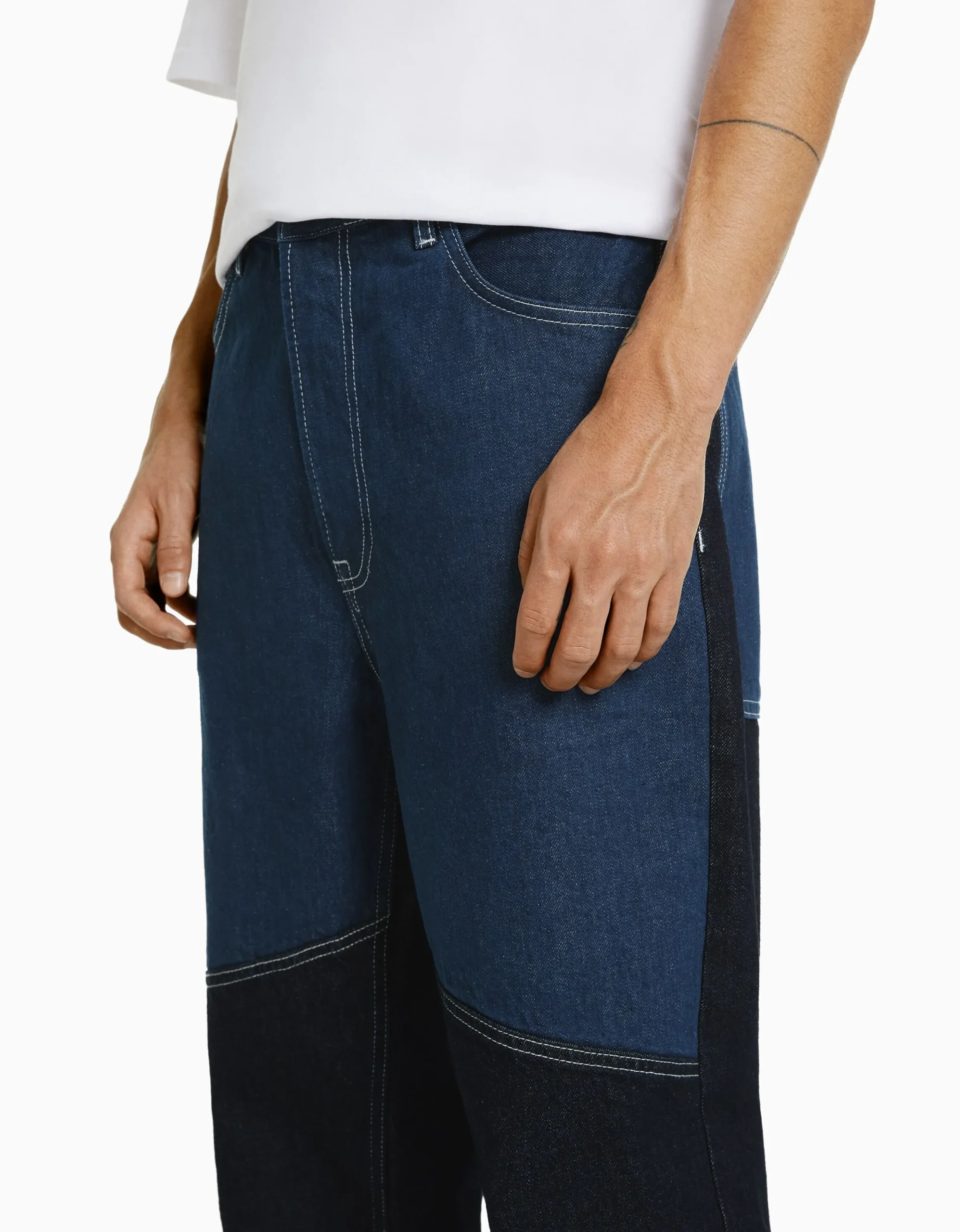 BERSHKA Jeans baggy color block Azul Clearance