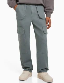 BERSHKA Jeans cargo multipocket Azul New