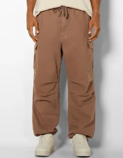 BERSHKA Jeans cargo parachute Negro Clearance