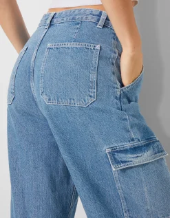 BERSHKA Jeans cargo wide Kaki Outlet