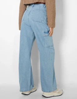 BERSHKA Jeans cargo wide Kaki Cheap