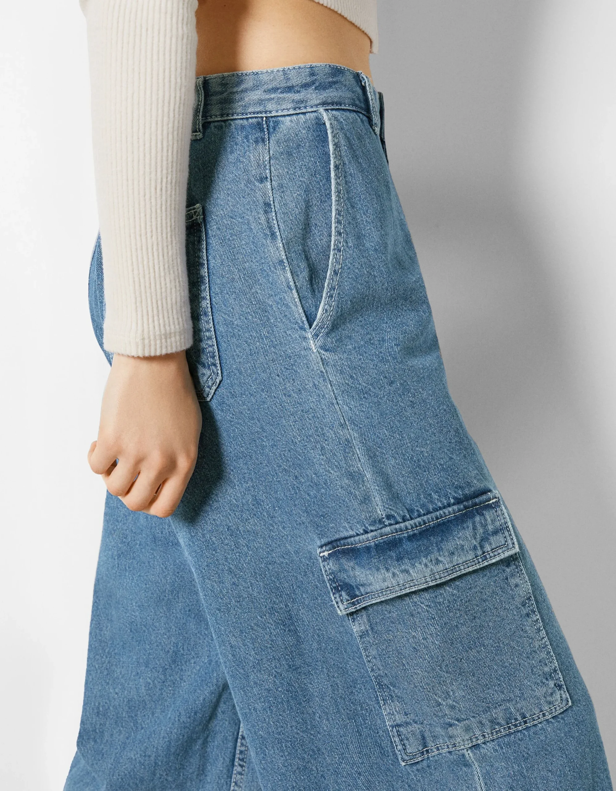 BERSHKA Jeans cargo wide Azul Fashion