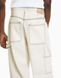 BERSHKA Jeans carpenter Blanco roto Cheap
