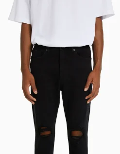 BERSHKA Jeans carrot rotos Azul Flash Sale