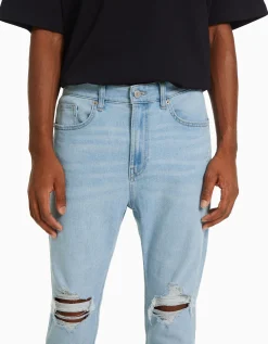 BERSHKA Jeans carrot rotos Azul Shop
