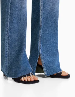 BERSHKA Jeans confort abertura lateral Azul Cheap