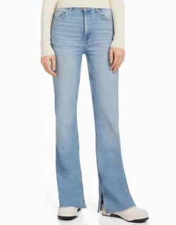 BERSHKA Jeans confort abertura lateral Azul Cheap