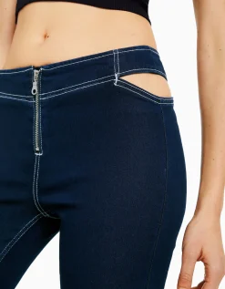 BERSHKA Jeans flare cremallera cut out Marino Cheap
