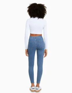 BERSHKA Jeans jegging super high waist Azul Store