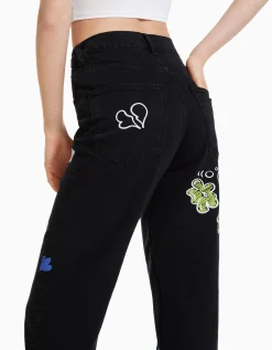 BERSHKA Jeans jogger grafiti Azul lavado New