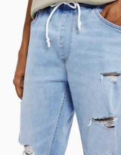 BERSHKA Jeans jogger rotos Azul Sale