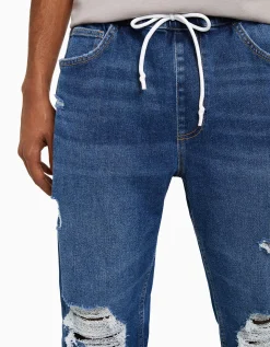 BERSHKA Jeans jogger rotos Azul Cheap