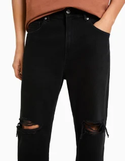 BERSHKA Jeans loose rotos Blanco Discount
