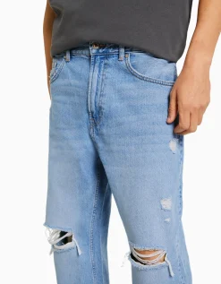 BERSHKA Jeans loose rotos Blanco Best Sale