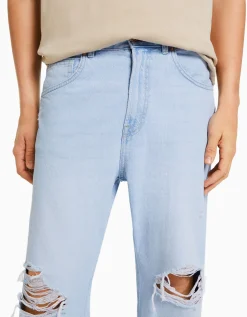 BERSHKA Jeans loose rotos Blanco Discount