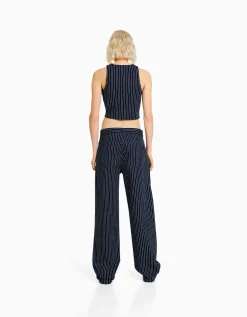 BERSHKA Jeans loose straight raya diplomática Azul Cheap