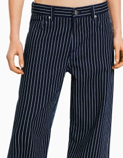 BERSHKA Jeans loose straight raya diplomática Azul Cheap