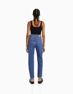 BERSHKA Jeans mom Azul lavado Online
