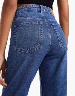 BERSHKA Jeans mom Azul lavado Online