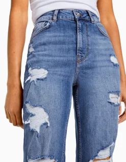 BERSHKA Jeans mom confort rotos Azul Shop