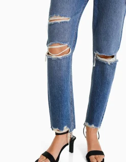 BERSHKA Jeans mom rotos Azul Shop