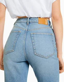 BERSHKA Jeans mom slim confort Azul lavado Best Sale