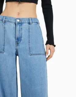 BERSHKA Jeans 90´s cintura elástica bolsillos Azul lavado Shop