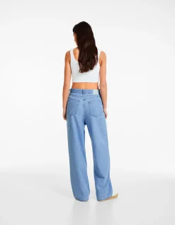BERSHKA Jeans 90's pliegues Azul lavado Outlet