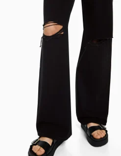 BERSHKA Jeans 90's wide leg rotos Azul Flash Sale