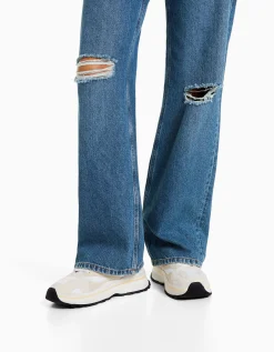 BERSHKA Jeans 90's wide rotos Azul Best