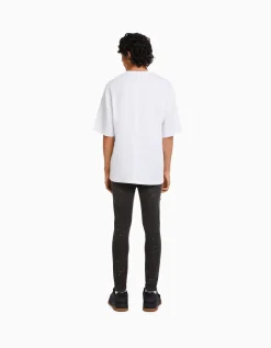 BERSHKA Jeans skinny rotos pintura Azul lavado Discount