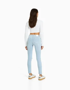 BERSHKA Jeans skinny vintage tiro bajo Azul Shop
