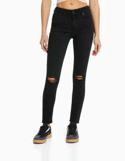 BERSHKA Jeans skinny vintage tiro bajo Azul Shop