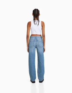BERSHKA Jeans straight Azul claro Outlet