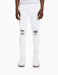 BERSHKA Jeans super skinny rotos Blanco New