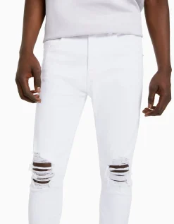 BERSHKA Jeans super skinny rotos Blanco New