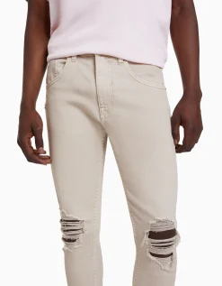 BERSHKA Jeans super skinny rotos Blanco Shop