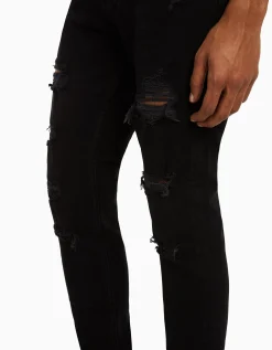 BERSHKA Jeans super skinny rotos Azul Store