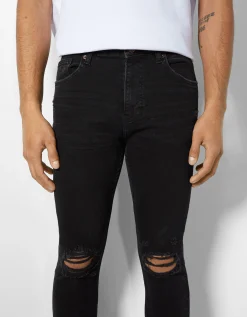 BERSHKA Jeans super skinny rotos Azul Hot
